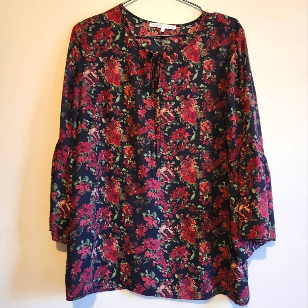 *3 for $30* Red Watercolor Floral Blouse